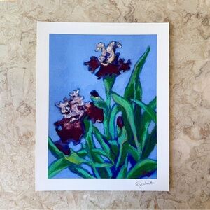 Floral Art Print with Blue and Green Accents